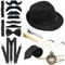 PLULON 12 teiliges 1920er Herren Kostümzubehör Set Roaring Retro Gangster Kostüm, Hut, Fliege, Taschenuhr, Hosenträger, Brille, Bart, Armband Strumpfbänder, Taschenuhr