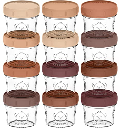 12-Pack Babybrei Einfrieren Behälter Glas - Beikost Baby Zubehör, Mikrowellen Babybrei Behälter, Lecksicher Babynahrung Behälter, Beikost Einfrieren Behälter, Babynahrung aufbewahrun (Terracotta)