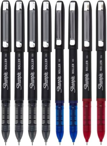 Sharpie Rollerball Pen, Needle Point (0.5mm) Precision Writing Pens, Assorted Ink, 8 Count