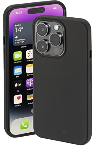 Hama Hülle für Apple iPhone 14 Pro (Handyhülle schützt vor Stößen, Kratzern und Schmutz, Schutzhülle ermöglicht induktives Laden, seidig Mattes Case aus TPU mit weichem Innenfutter) schwarz