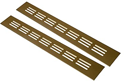 Vent Systems Paquete de 40 x 300 mm con 2 rejillas de ventilación doradas de aluminio con rejilla de insectos. Aplicaciones de calefacción, refrigeración y ventilación.