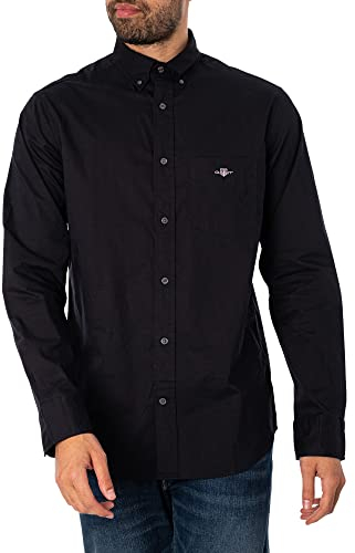 GANT Herren Reg Poplin Shirt Klassisches Hemd, Schwarz, L EU