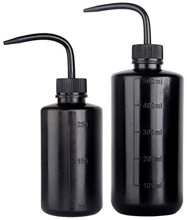 Lot de 2 flacons de lavage de sécurité en plastique de 250 ml + 500 ml - Noir - Avec goulot étroit et étiquettes graduées
