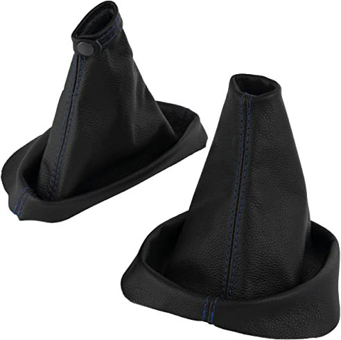 AERZETIX - C63842 - Faltenbalg für schalthebel und handbremse aus echtem leder - kompatibel mit Renault Laguna 2 2001-2005 - farbe: schwarz mit blauen nähten - für manuelles getriebe