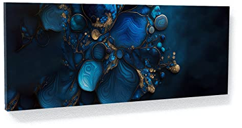 Sense Canvas Marmor Modern Luxus Blau 42 Leinwand Kunst – Home Decor Wandkunstdruck Poster Malerei Groß 40x16 / 3,8 cm