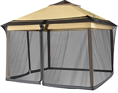 RELAX4LIFE Moskitonetz für 250-300 cm Sonnenschirm & Pavillon, Insektenschutz mit Reißverschlusstür & Befüllbarer Basis, Fliegennetz Verstellbar & Tragbar (Schwarz)