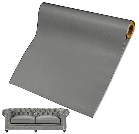 Rouleau Adhésif en Cuir 60x137cm - Patch de Réparation, Simili Cuir Autocollant Pour Canapé et Siège de Voiture (Gris Foncé)