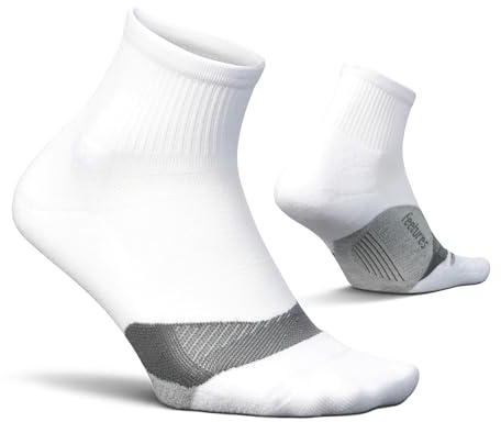 Feetures Elite Light Cushion Quarter Solid - Sport Sock with Targeted Compression - New White, L (1 Pair)