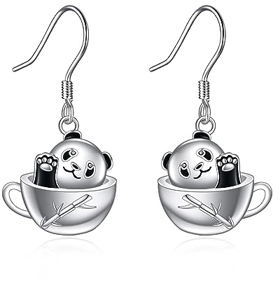 Panda Ohrringe für Damen Mädchen 925 Sterling Silber Tassen Hängend Ohrhänger Panda Schmuck Geschenk