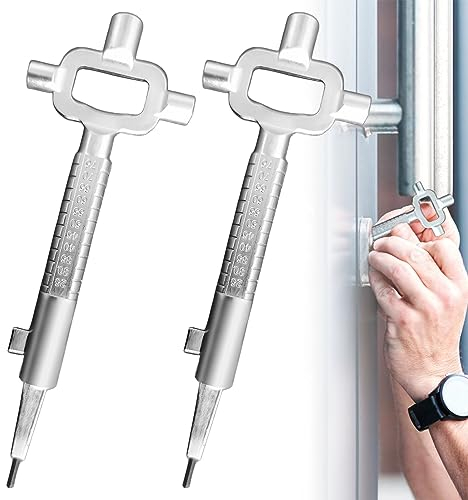 Leikurvo Lot de 2 Clés de Construction Universelles en Alliage de Zinc - Clé d'Architecte, de Chantier Avec Jauge de Cylindre, d'Armoire Électrique - Décapsuleur - Argenté