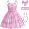 TRACYCY Déguisement Margot Poupée Fille Cosplay Film Doll 1950s Vintage Outfit Rose Robes et Coiffe Ceinture Collier Boucles d'oreilles pour Enfant Fancy Dress up Halloween Noël Carnaval Fête Costume