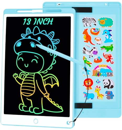 Damcyer Tavoletta Grafica LCD Scrittura, 13 Pollici Tavoletta Grafica Bambini con Scherm Pulsante Elimina e Interruttore Di Blocco Tavoletta Grafica Per Giochi Per 2 3 4 5 6 7 Anni, Blu