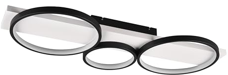 Trio Leuchten LED Deckenleuchte Medera 643810332, Metall Schwarz matt, Holz Weiß, inkl. 33 Watt LED, Switch Dimmer