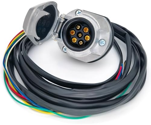 AOJO Presa per rimorchio a 7 Pin precablato Cavo da 2 m, Cablaggio Presa per Gancio di Traino Impermeabile a 7 Pin Metallo - Presa Veicolo a 7 Fili precablato