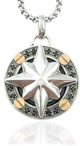 amorili Collana Uomo Rosa dei Venti in Acciaio Inossidabile | Pendente Bussola Nautica | Catena Regolabile Fino a 50 cm | Gioiello Regalo Elegante Stile Marina Militare (z)