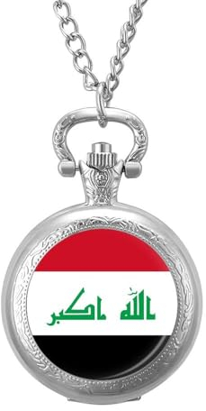 Retro/Vintage Mechanische Taschenuhr,Frisches Muster,Grüner Text,Irak-Flaggen-Design,Runde Anhänger-Halskette Für Männer Und Frauen – Geschenk Zum Geburtstag,Jahrestag,Weihnachten,Vatertag,S