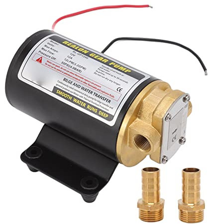 Okuyonic Pompe de Transfert d'Huile, Pompe à Huile à Engrenages électriques Haute Pression en Laiton, Protection Thermique, Efficace pour Les Lubrifiants (12V)