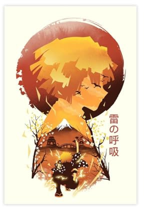 FrySky Zenitsu Demon Slayer Poster 6 Leinwand Poster Schlafzimmer Dekor Sport Landschaft Büro Zimmer Dekor Geschenk ungerahmt 30 x 45 cm