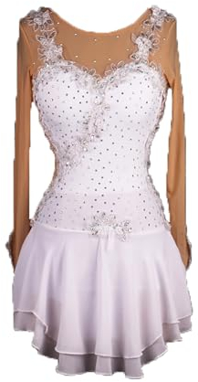 VVieer Damen Eiskunstlauf Kleid Glitzer Strasssteine Langarm Rollschuhkleid maßgeschneidert, Wettkampf-Training, Performance-Kleidung (M,White)