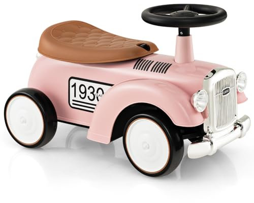 RELAX4LIFE Macchina Calvacabile per Bambini Con Clacson, Spazio per Riporre Gli Oggetti E Decalcomania Fai-Da-Te,18-36 Mesi (ROSA)