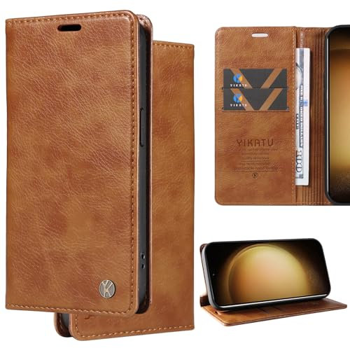 Ammeer Hülle für Samsung Galaxy J5 2016, Prämie Flip Folio Cover PU Leder Magnetische Adsorption Stossfest Handy Tasche Smartphone Case Schutzhülle Wallet Ständer - Braun