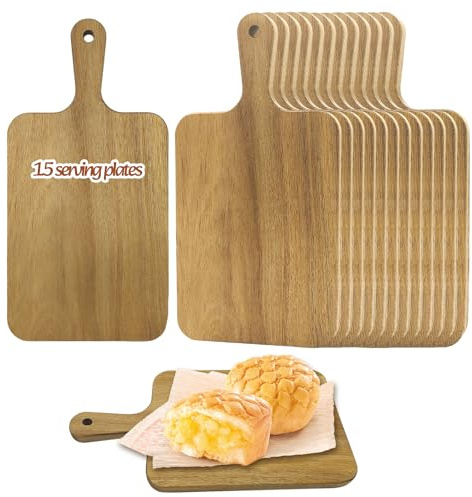 15 Pack Acacia Wood Cutting Board Bulk Wooden Serving Tray Kitchen Chopping Boards with Handle for Laser Engraving DIY Gift (13.8 x 7 Inch)