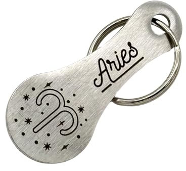 Einkaufswagenlöser Sternzeichen Schlüsselanhänger Einkaufschip mit Lasergravur Abziehbarer Einkaufswagenchip Metall (Aries - Widder)