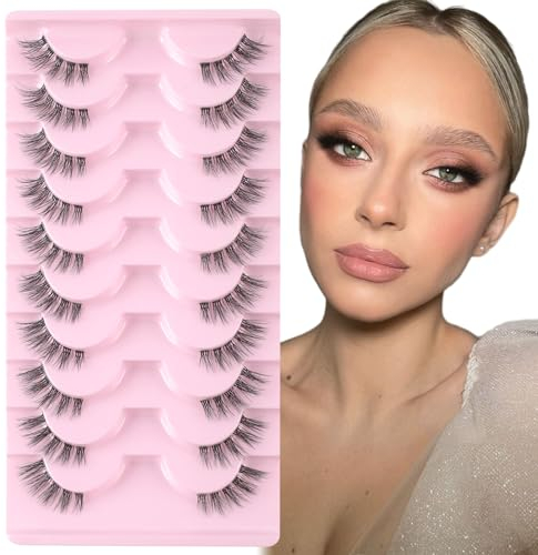 Sixstarhair Faux Cils Bande Transparente 10 Paires Demi Faux Cils Naturel Cat Eye Half Lashes Doux Oeil de Chat Réutilisable Corner Fake Lashes