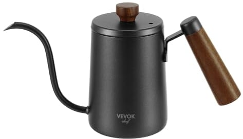 Vevok Chef Gooseneck Pour Over Coffee Kettle, Stainless Steel Hand Drip Coffee Pot with Long Narrow Precise Spout, Anti-Hot Wood Lid and Handle, Teapot Ideal for Home, Office and Camping, 550ml, Black