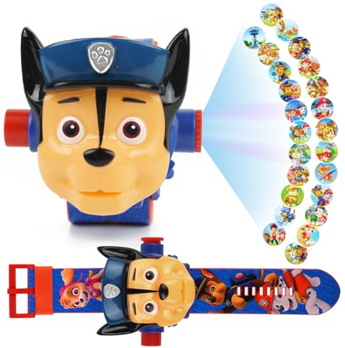 Kinder Cartoon Uhr, Projektor Uhr, Kinderprojektionsuhr, 24 Verschiedene Bilder, Blau Elektronische Armbanduhr, Einstellbare Digitale Projektionsuhr, für Mädchen Jungen