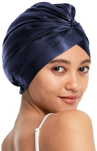 LilySilk 100% Maulbeerseide Schlafmütze für lockiges Haar Seide Bonnet Nacht Schlafmütze Kopfbedeckung Haarwickel für Frauen mit elastischem Band