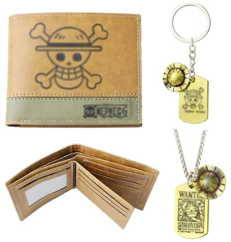 Geldbörse aus Leder Anime-Geldbörse mit Schlüsselanhänger und Halskette Cosplay Kreditkartenetui Geschenk für Anime-Fans Teenager(braun)