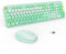 FOPETT Wireless Keyboard and Mouse Combo - 2.4G Full-Sized Cute Colorful Retro Keyboard with Round Keycaps 104 Keys Typewriter Keyboard for Laptop/Windows/PC-Green Colorful