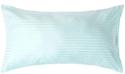 HOMESCAPES 2er-Set Damast Kissenbezug Aqua 50x90 cm mit Satin-Streifen & Hotelverschluss, 100% ägyptische Baumwolle, Fadendichte 330