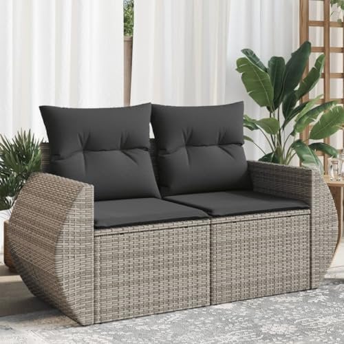 Homgoday 2-Sitzer-Gartensofa aus PE-Rattan, grau, 142x62x69 cm, UV-beständig, mit Stauraum - perfekt für Entspannung im Freien Model366142