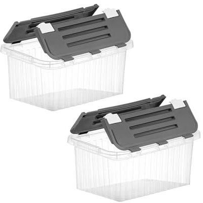 Superio Clear Storage Boxes with Hinged Lids, 10 Quart, Plastic Container Bins for Organizing, Stackable Crates, BPA Free, Organizers