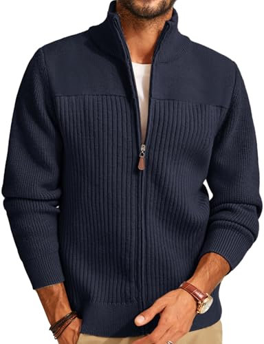 PJ PAUL JONES Cardigan invernale da uomo con cerniera integrale e colletto alla coreana, blu navy, L
