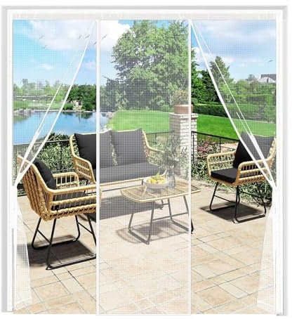 Zanzariera 275x255cm Bianco Porta Finestra, Telo Ricambio Zanzariera per Finestra con Rotoli di Nastro Adesivo per Porta Finestra Balcone Soggiorno