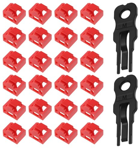 YINETTECH 24Pcs RJ45 Port Lock RJ45 Port/Dust Blocker RJ45 Dust Cover Cap Ethernet LAN Hub Anti Dust Cover Plug Cap Blockout Protector with 2 Removal Keys Red