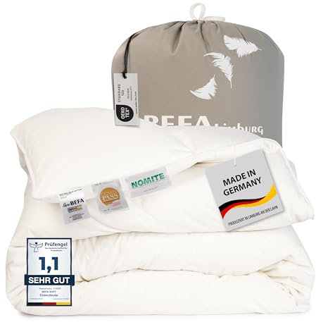 BEFA SOFT Daunendecke Ganzjahr 155x220 cm | Federbettdecke 90% Federn & 10% Daunen | atmungsaktiv & pflegeleicht | für Allergiker (NOMITE) | Tierwohl (DOWNPASS) | Oeko-TEX Klasse 1 | Made in Germany