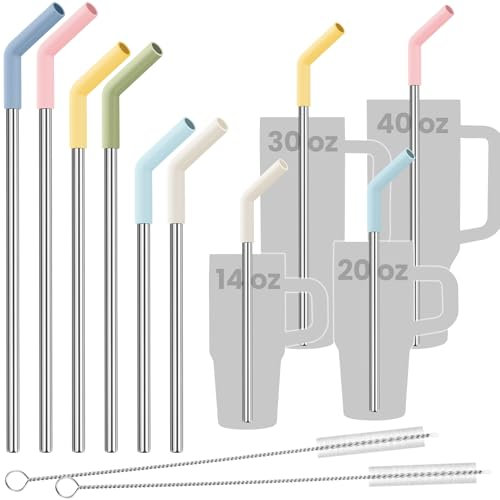 Tomorotec 6-Pack Reusable Stainless-Steel Straw with Silicone Tip 3 Sizes (Candy Land)