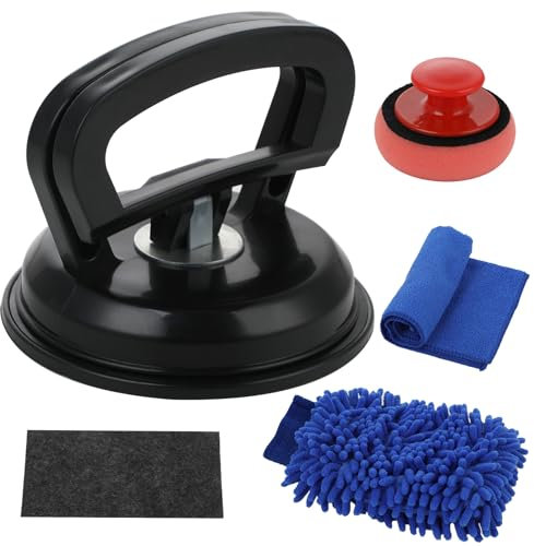 Débosselage Carrosserie - Kit de Nettoyage Voiture avec Gant Microfibre Ensemble Complet de 5 Pièces incluant une Ventouse Géante un Chiffon Anti-Rayures Nano un Tissu et une Éponge