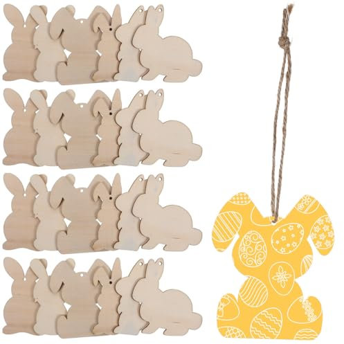MAGICLULU 36 Stück Osterhasen Baumverzierungen Netzfisch Anhänger DIY Graffiti Chip Osterausschnitte Handgefertigte Graffiti Chip Ostern Bastelbedarf Holz