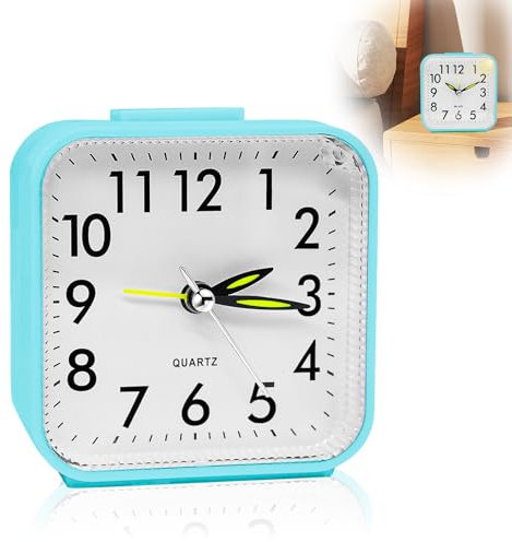GothicBride Wecker Analog Ohne Ticken mit Licht, Analoger Wecker Ohne Ticken, Tragbarer, Schlummerfunktion, Batteriebetrieben, Lauter Alarm für Tiefschläfer, Reisen Wecker für Hörgeschädigte Blau