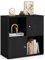 CASART 4-Cube Bookcase, Wooden Bookshelf with 2 Enclosed Cubes & Anti-Tipping Kits, Freestanding Display Shelf Small Storage Unit for Living Room Bedroom Study Office (Black)