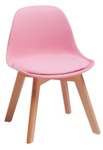 FurnitureR 1 PC Kinderstuhl mit breitem Weichkissensitz, Beine aus massivem Buchenholz, Stabiler Kinderstuhl mit Rückenlehne für Kinderzimmer, geeignet für 1-6 Jahre Kinder, PP+PU, Rosa