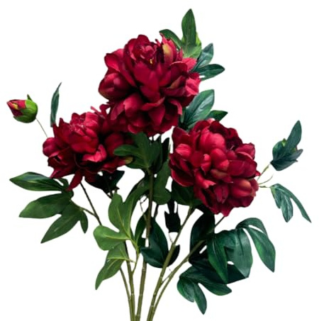 Urier Künstliche Pfingstrosen, Seidenblumen mit Stielen, Winterblumen zur Dekoration, langer Stiel, künstliche Blumen für hohe Vasen, Hochzeitstischdekoration, Partydekoration (3, rot)