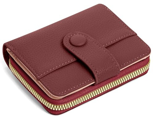 Adiwo Porte Monnaie Femmes, Femme Cuir Porte, avec Plusieurs Compartiments, Monnaie Femme Fermeture Eclaire, Protection RFID, Porte Carte Bancaire avec Fenêtre pour Carte D'identité(Rouge)