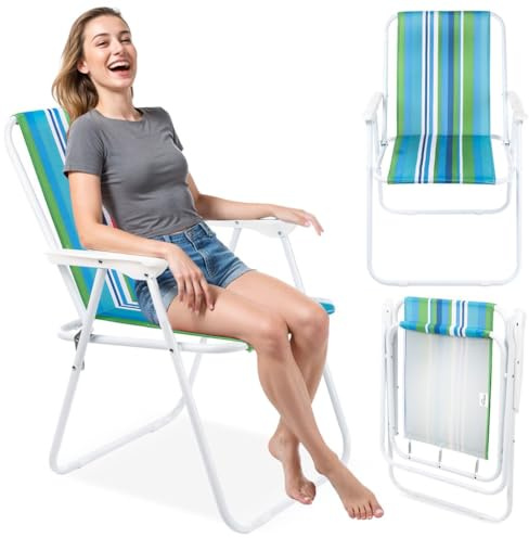 Campela Camping Klappstuhl – Leichter Faltstuhl mit Armlehnen, 100 kg belastbar – Für Camping, Angeln, Garten & Balkon – Stahlrahmen, Oxford 600D – Sitzhöhe ca. 36 cm – Blue Green