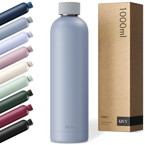 KIVY Edelstahl Trinkflasche 1l - Auslaufsicher & Kohlensäure geeignet | 24h kalt | 18h Heiß - Thermosflasche - Isolierflasche - Wasserflasche Edelstahl - Thermo Trinkflasche Metall - BPA-Frei